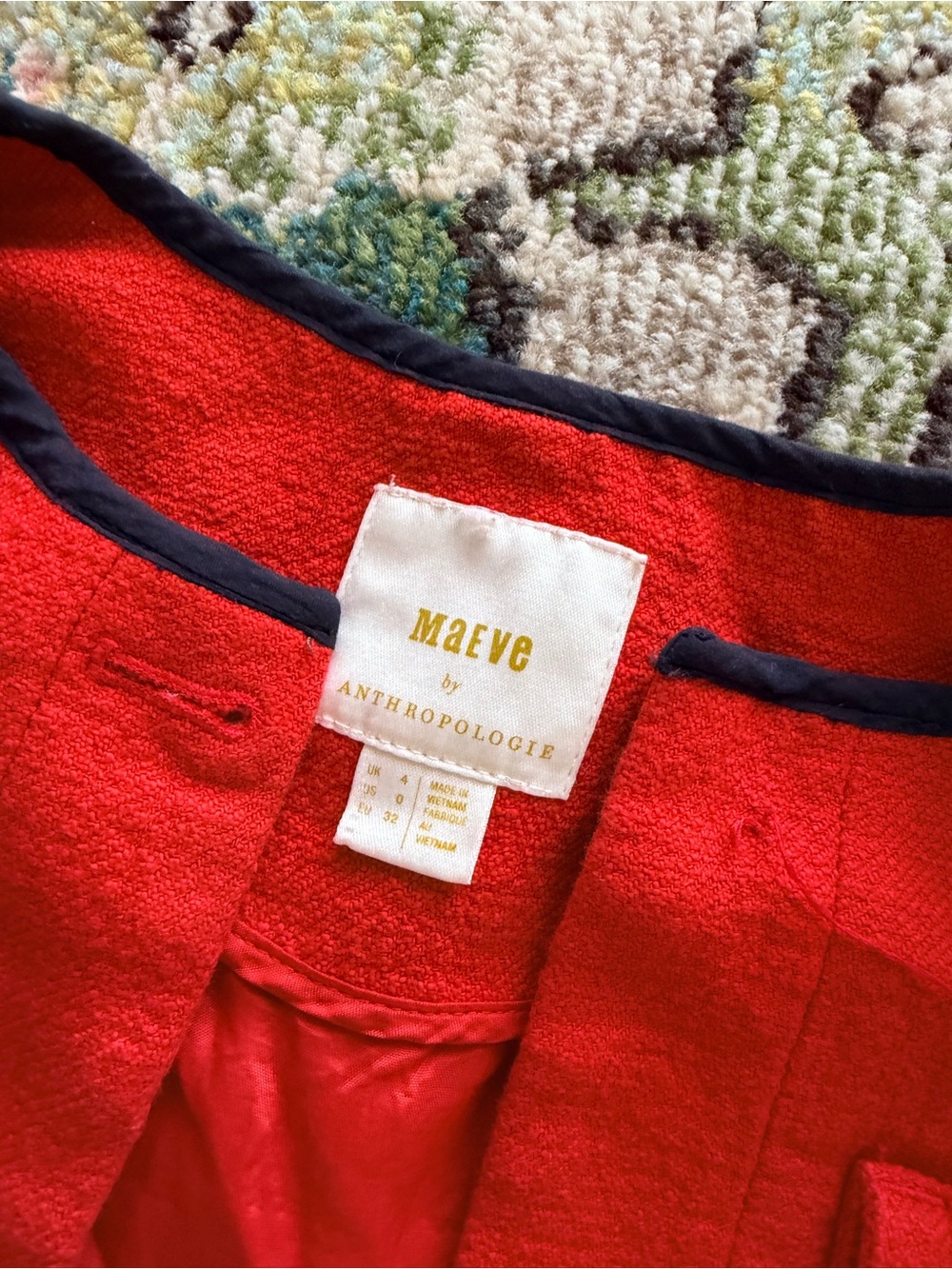 Anthropologie Maeve Red Cropped Tweed Jacket with Contrast Trim - Picture 2 of 10